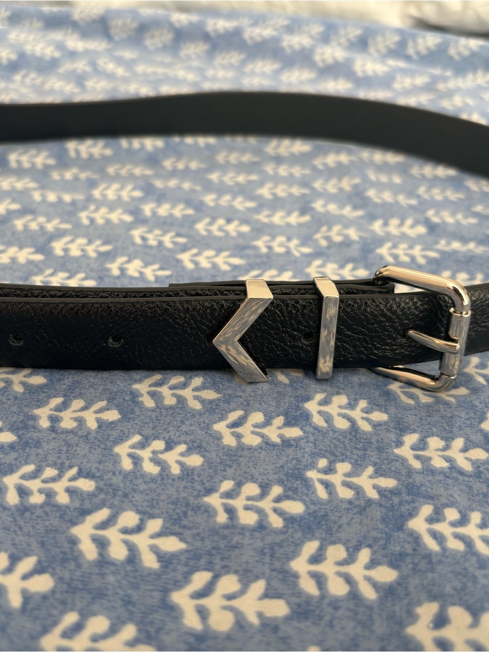Vince Camuto Black Leather Belt with Silver Chevron Accents